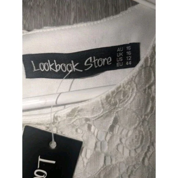 Lookbook Women’s Maxi Dress Size 12 Ivory 3/4 Sleeve Lace NEW with Tags - Picture 8 of 15